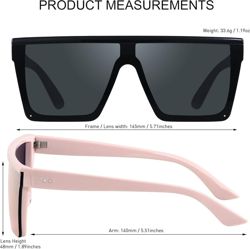 LYZOIT Square Oversized Sunglasses for Women Men Big Flat Top Fashion Shield Large UV Protection Rimless Shades - Image 4